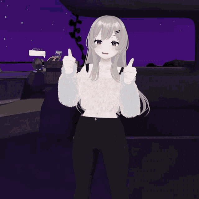 a cartoon girl is giving a thumbs up in a video game