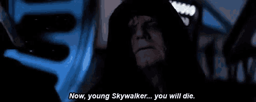 emperor palpatine is talking to a young skywalker in a star wars movie .