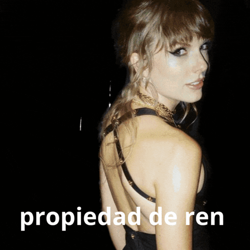 a close up of a person 's face with the words propiedad de ren written on the bottom