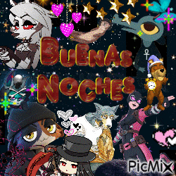 a collage of cartoon characters with the words buenas noches written in red