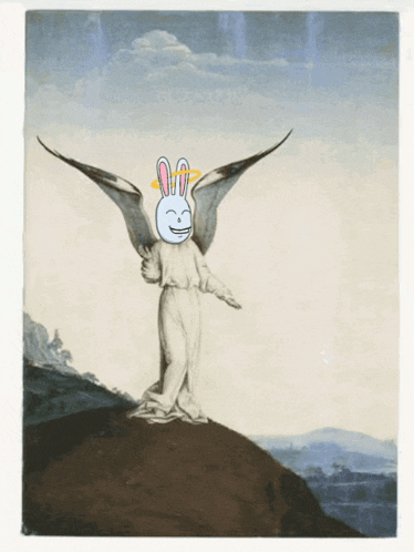 a painting of an angel with a bunny head