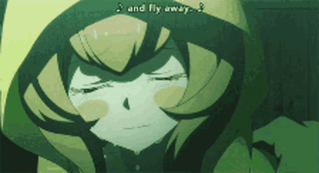 a cartoon character with the words and fly away below her