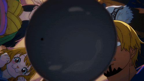 a group of cartoon characters are looking at a circle