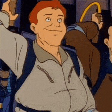 a cartoon of a man with a backpack is smiling