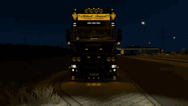 a black truck with a yellow sign that says ' naked transport '