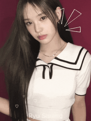 a girl named ryu sarang is wearing a white shirt