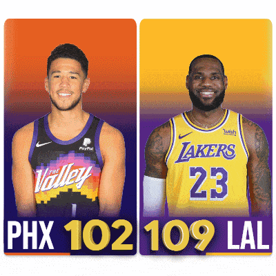 two basketball players with phx 102 109 lal written on the bottom