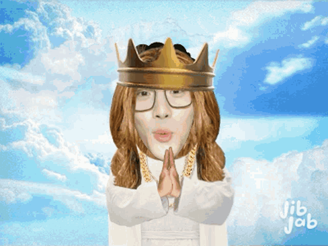 a cartoon of a man wearing a crown and glasses with jib jab written on the bottom