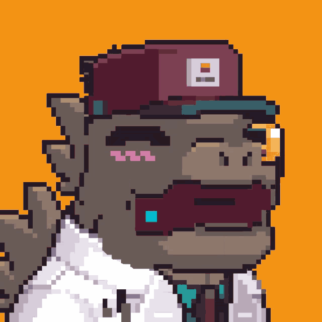 a pixel art drawing of a gorilla wearing a hat that says ' a ' on it