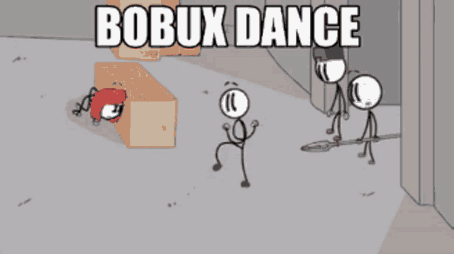 a cartoon of a group of stick figures with the words bobux dance above them