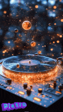 a picture of a record player with the name pietro on the bottom right