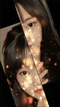 a woman 's face is split in half with sparks coming out of her face