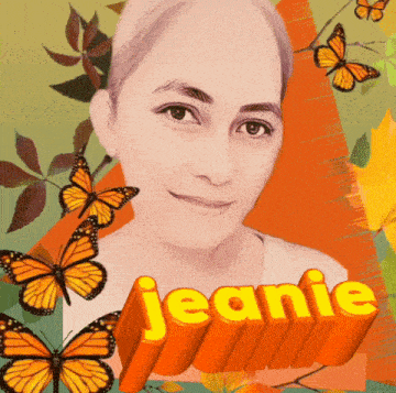 a picture of a woman with butterflies and the name jeanie on it