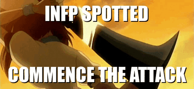 a poster that says infp spotted commence the attack with a woman holding a trumpet