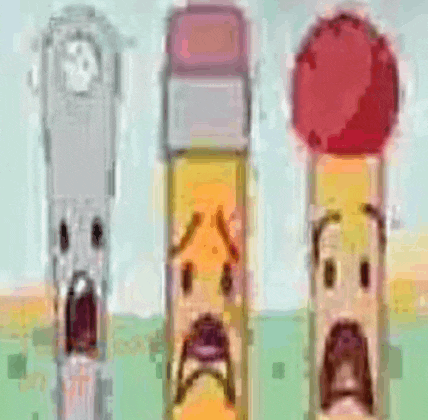 a drawing of three pencils with faces drawn on them