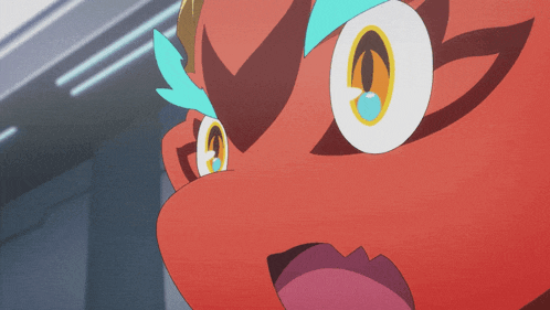 a close up of a cartoon character 's face with large eyes