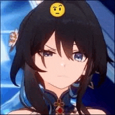 a close up of a girl with a smiley face on her head in a video game .