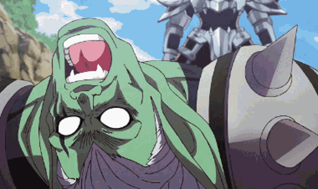 a cartoon drawing of a green monster with a huge mouth