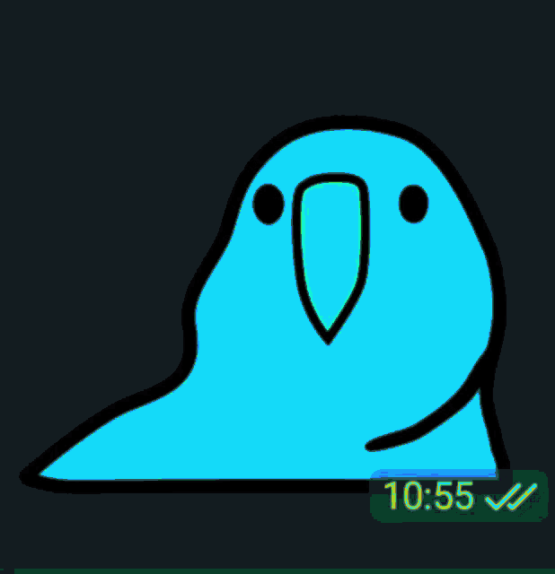 a blue parrot with a green beak and a 10:55 message