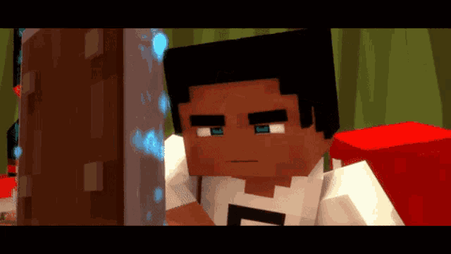 a minecraft character with the letter l on his chest