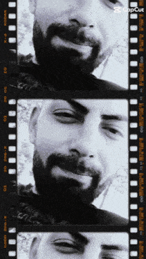 a black and white photo of a man 's face with kodak film strips