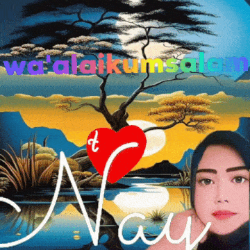 a painting of a woman and a tree with the words waalaikumsalam