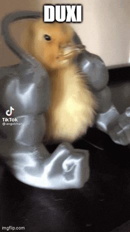 a duck is flexing its muscles and has the word duxi on it