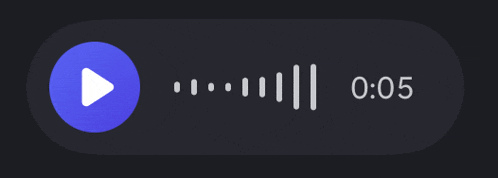 a blue circle with a white play button and the time of 0:05