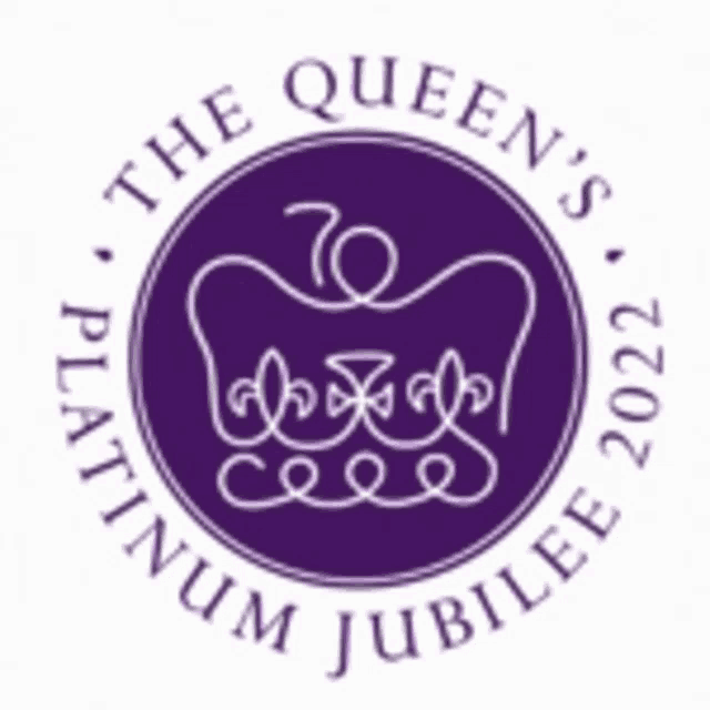 the queen 's platinum jubilee logo is purple and white
