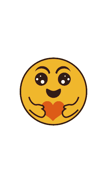 a yellow smiley face is holding a red heart in its mouth