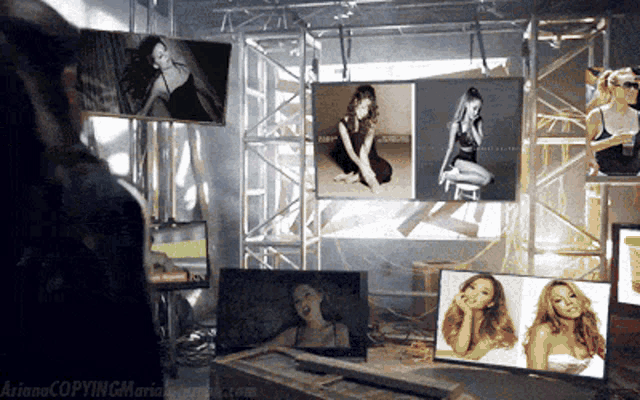 several pictures of ariana grande are on display