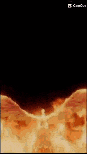 a painting of a person surrounded by flames with the caption capcut at the bottom