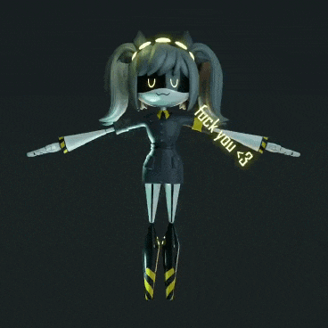 a 3d model of a cartoon character with the words " fuck you " written on her arm