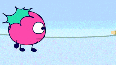 a cartoon drawing of a strawberry with a green leaf on its head