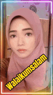 a woman wearing a pink hijab with the words " awalikumsalam " on the bottom right