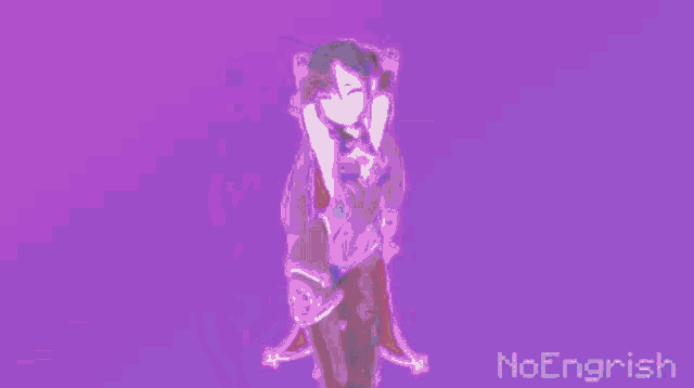 a pixel art of a girl on a purple background with the word noenglish
