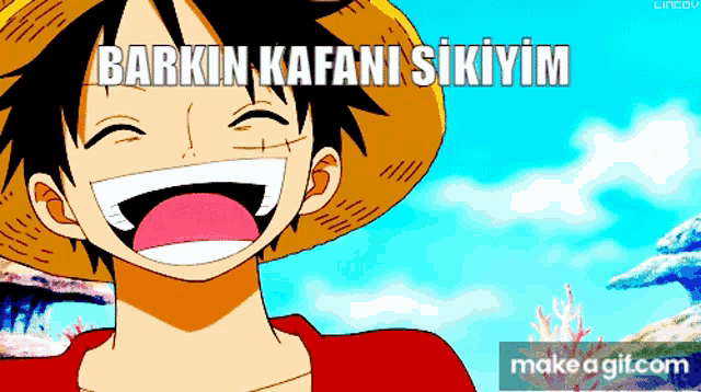a cartoon character with a straw hat is laughing with the words barkin kafani sikiyom above him