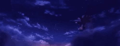 a purple sky with clouds and a purple light in the middle of it .
