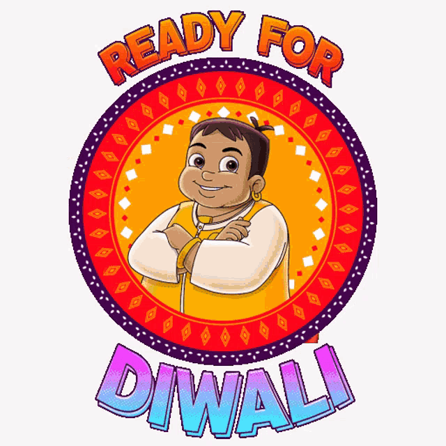 a cartoon boy is in a circle with the words " ready for diwali " below him