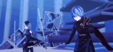 a boy and a girl are standing next to each other in a dark room .