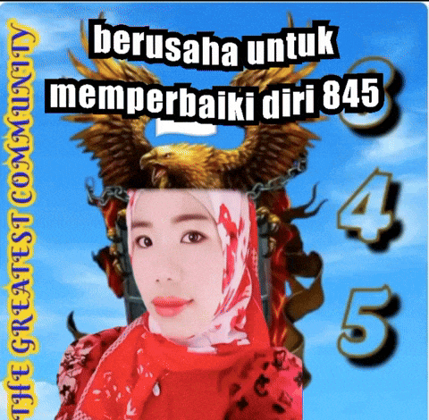 a woman with an eagle on her head and the words berusaha untuk memperbaiki diri 845 on the bottom