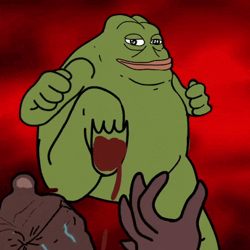 a cartoon of a frog with a bloody butt