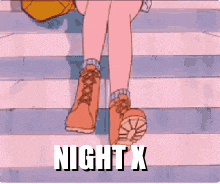 a picture of a girl walking down a set of stairs that says night x on it