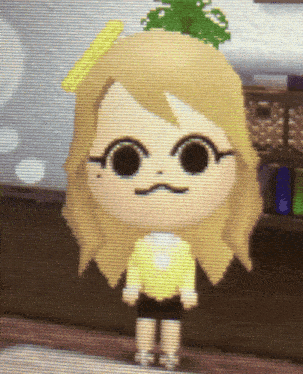 a cartoon of a girl with blonde hair and a mustache