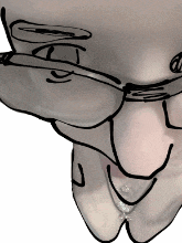 a drawing of a person wearing glasses with a smiley face
