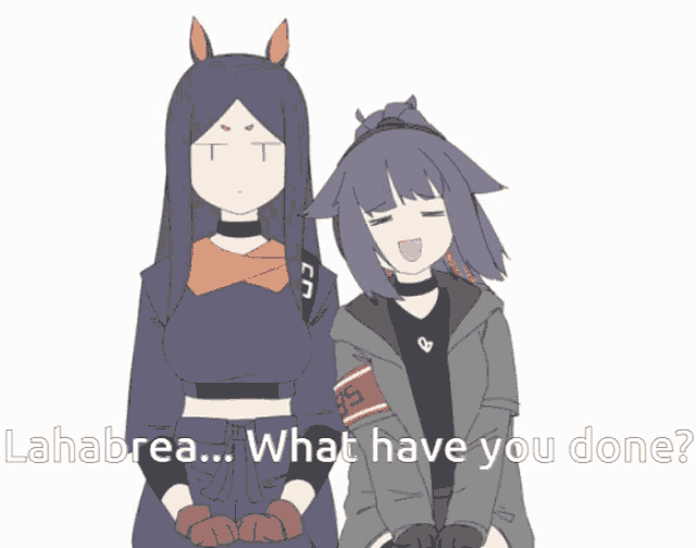 a cartoon of two girls with the words " what have you done "