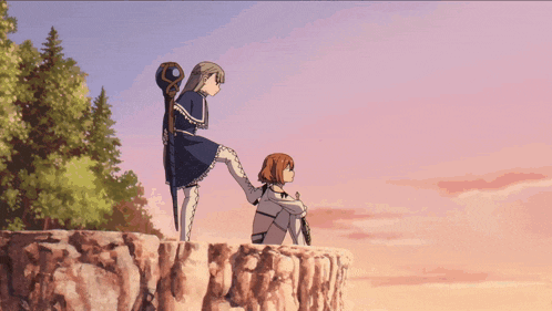 a cartoon of a woman standing on another woman 's feet