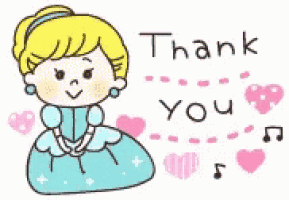a thank you card with a princess in a blue dress .
