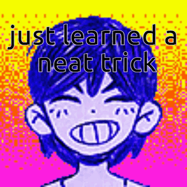 a pixel art of a boy with the words `` just learned a neat trick '' written above him .