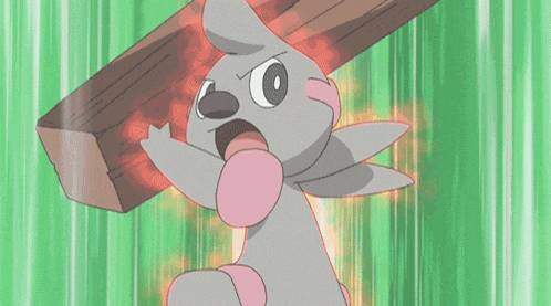 a cartoon character is kicking a wooden stick with a green background